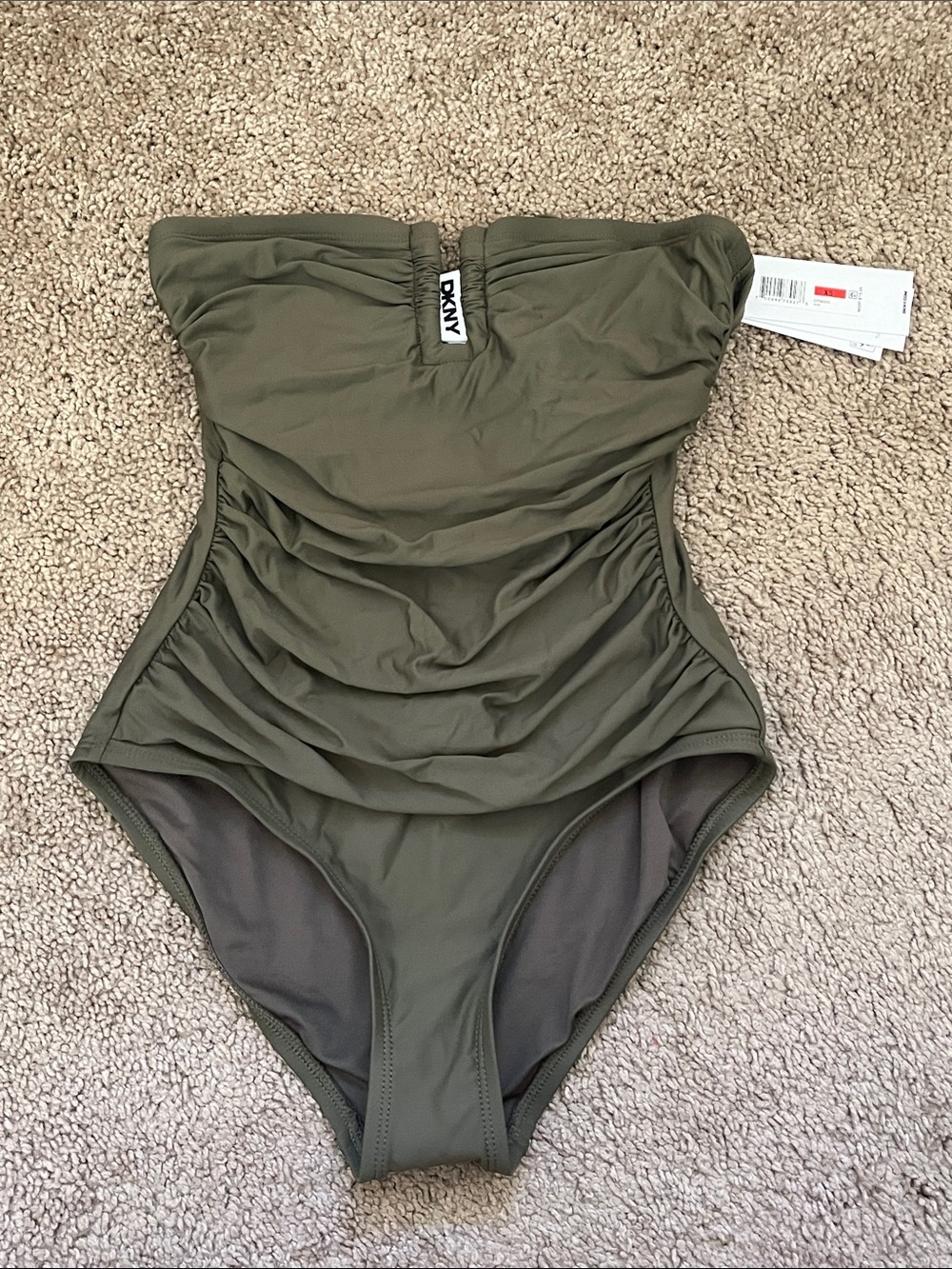 DKNY Olive Strapless Ruching One-Piece Swimsuit